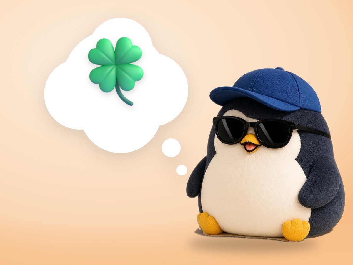 A plush corduroy and felt penguin happily holding a small white pack of Japanese natto in front of an open fridge