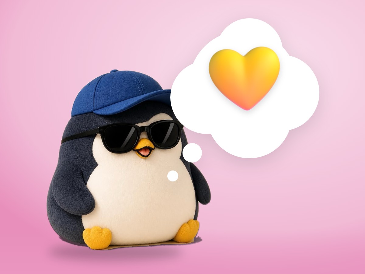 A matte plastic model kit penguin kindly offering a small canvas tote bag with one flipper