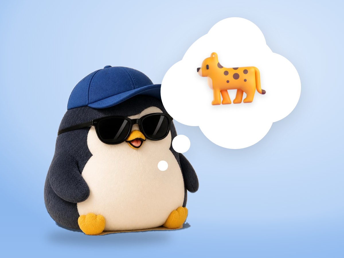 A chubby crocheted amigurumi penguin holding a small realistic twin-bell alarm clock