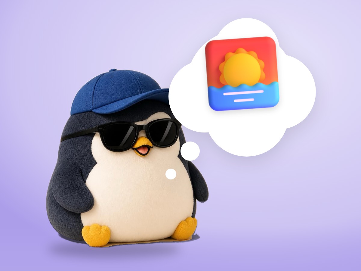 A chubby boucle wool penguin writing in a real open notebook with a pencil beside a warm cup of tea at sunrise