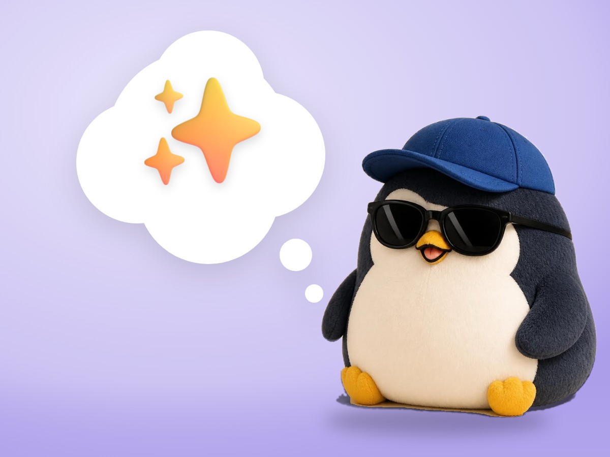 A chubby hand-embroidered felt penguin happily holding a real lit sparkler with small warm sparks